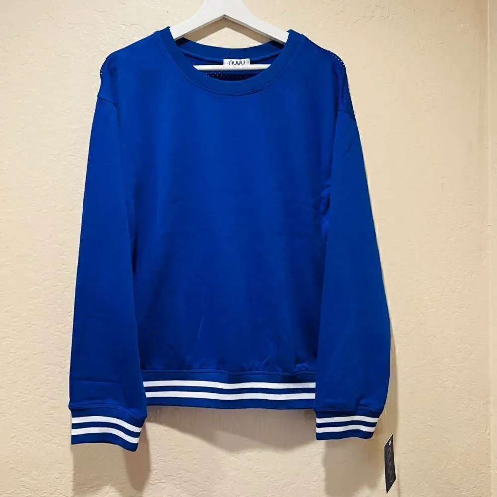 Hybrid Blue White Striped Crewneck mesh sweater Sm